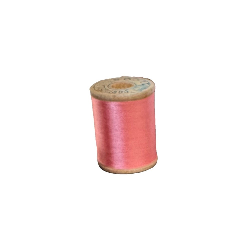 Antique Corticelli Salmon Coral Silk Thread Wood Spool Pre1911 Cat Logo 1100.6